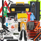 AUTODECO 98 PCS Roadside Car Emergency Assistance Kit with Portable Air Compressor Jumper Cables Safety Hammer All in One Pli