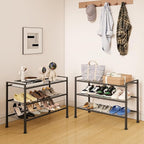 3-Tier Adjustable Shoe Rack, 26.5-Inch Wide Metal Storage Organizer for Closet Entryway, Heavy-Duty Stand for Shoes, Books, o