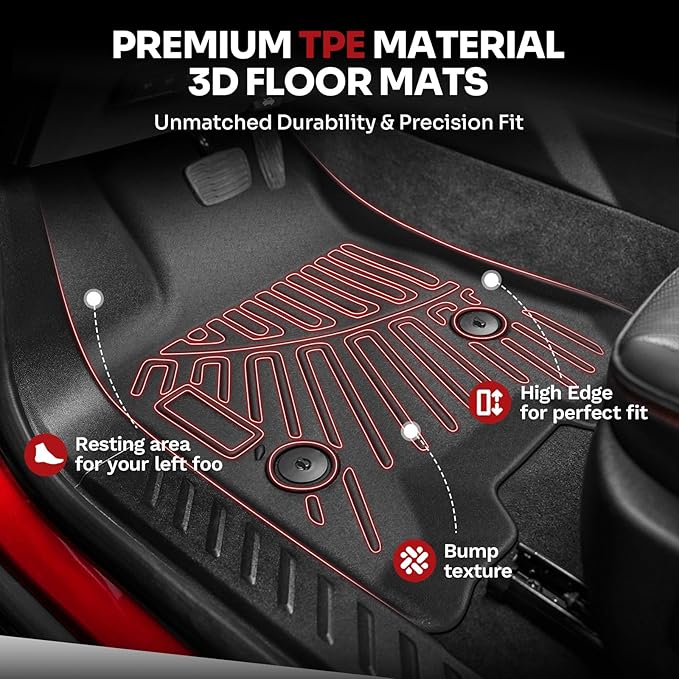 Powerty Floor Mats for 2023-2025 2026 Chevy Colorado/GMC Canyon Accessories, All Weather Car Liners TPE Truck Mats, 1st & 2nd Row Black