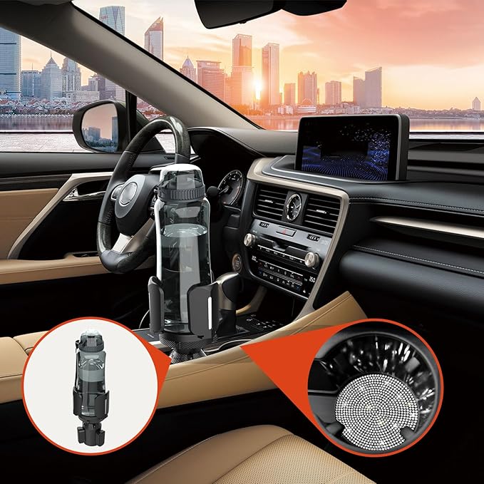 Upgraded 64oz Large Cup Holder Expander with Coaster for Car, Expandable Cup Holder Adapter with Adjustable Base, Universal C