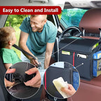 Hanging Car Seat Organizer with Lid - Premium PU Leather Backseat Organizer for Kids & Adults (Black)