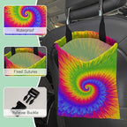 Rainbow Tie Dye Car Garbage Bag,Waterproof Small Car Trash Bag Hanging Back of Seat,Drawstring Hanging Car Trash Bag with Adjustable Buckle for Car Accessories