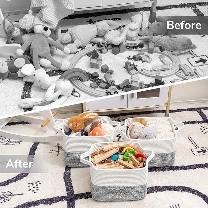 Goodpick Woven Storage Basket, Cotton Rope Baskets for Organizing, Closet Storage Bins with Handles, Small Laundry Basket for