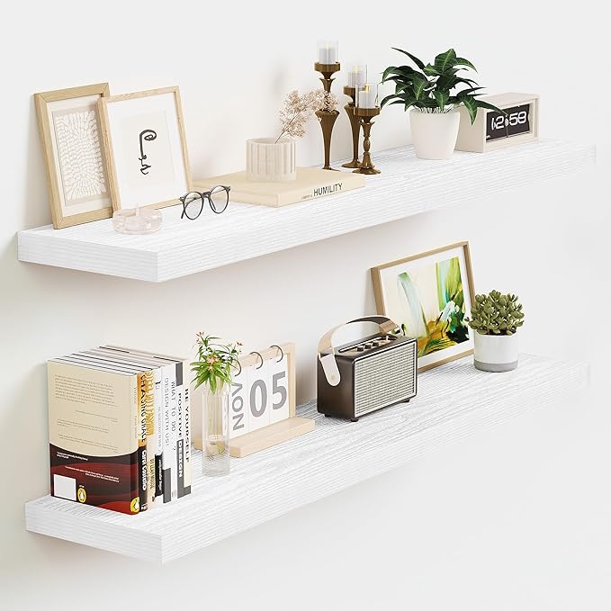 Vivelove White Floating Shelves 36 Inches Long, Wall Display Shelves with Invisible Brackets, for Bathroom Living Room Kitche