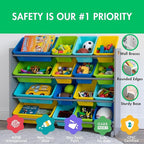 Humble Crew Supersized Toy Storage Organizer with 16 Removable Bins, Grey/Blue/Green/Yellow – Large Toy Storage for Toddlers 
