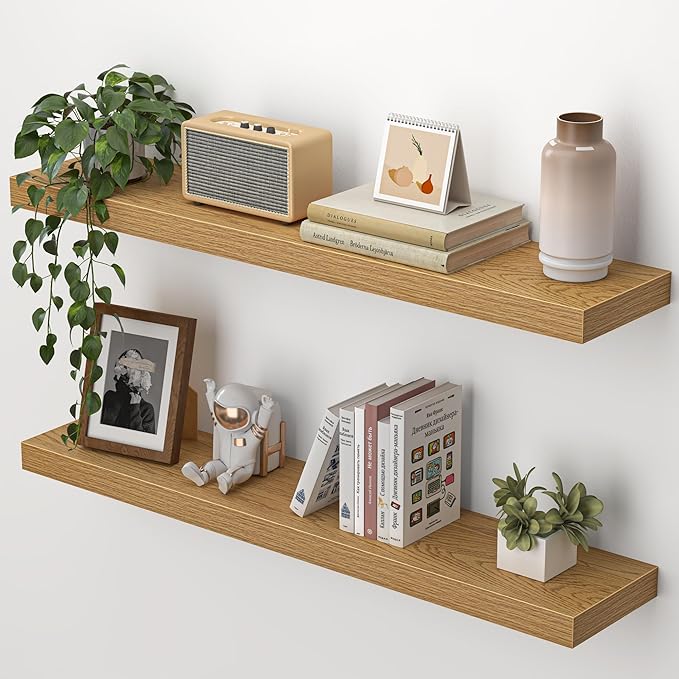Heimlove Floating Shelves for Wall 32 Inch,Mounted Storage Wood Shelves with Invisible Brackets Hanging Shelf for Bedroom Liv