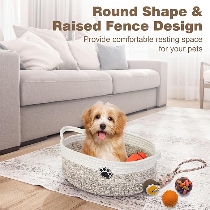 Optish Dog Toy Easter Basket, Toy Box and Bin for Dog Cat Storage, 13.5" X 11" X 5" Small Woven Rope Basket for Baby Storage,