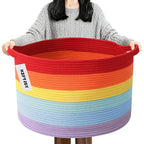 90L Large Blanket Basket,21.7"L x 21.7"W x 13.8"H Rope Woven Baskets with Handles, Toys Storage Bins,Laundry Basket Perfect f