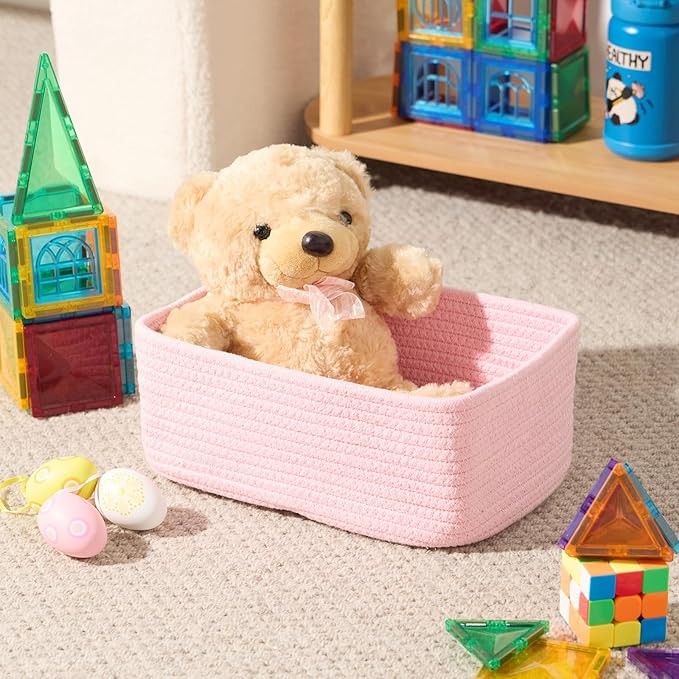 MiniArk Small Storage Baskets for Organizing | Closet Organizer Bins | Shelf Toy Basket | Woven Rope Baskets | Cube Decorativ