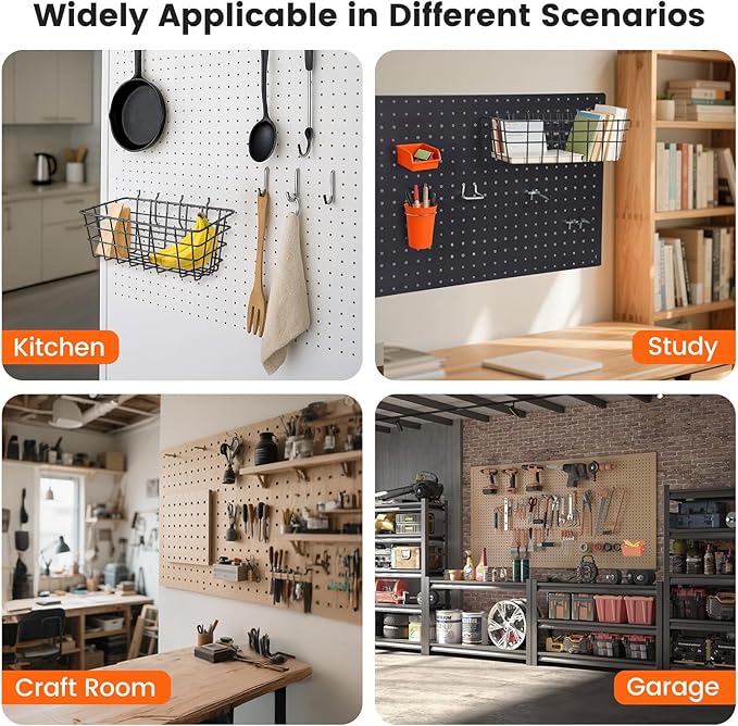 ENJOYWOOD Pegboard Organizer Accessories Kit 264 PCS, Peg Board Hooks Assortment with Bins, Cups, Baskets for 1/4in Pegboard 