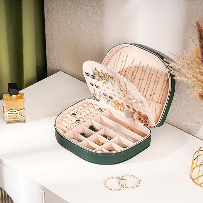 ProCase Travel Size Jewelry Box, Large Portable Seashell-Shaped Jewelry Case, 2 Layer Jewelry Organizer in PU Leather for Wom