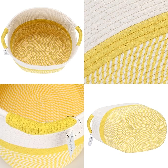 Hinwo Oval Cotton Rope Storage Basket Collapsible Nursery Storage Box Container Organizer with Handles, 16 x 13 inches, Off W