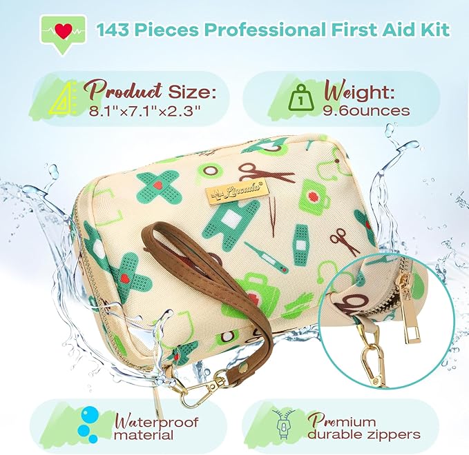 Portable Travel First Aid Kit for Kids and Adults, 143 Pieces All-Purpose Emergency First Aid Kit for Home, Car, Diaper Bag, 