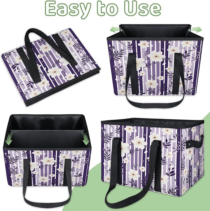 Reusable Grocery Bags Heavy Duty Shopping Bags Foldable Large Tote Bags with Long Handles & Hard Bottom
