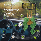 Crochet Car Air Freshener, 15ml Empty Refillable Oil Diffuser Bottle with Hanging Crochet Plant for Car Rearview Mirror Decor