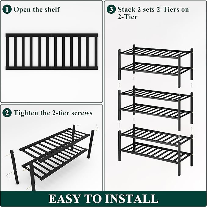Smiry Shoe Rack, 6 Tier Thick Bamboo Shoe Organizer, Stackable Free Standing Wooden Shoe Storage Shelf for Closet, Entryway, 