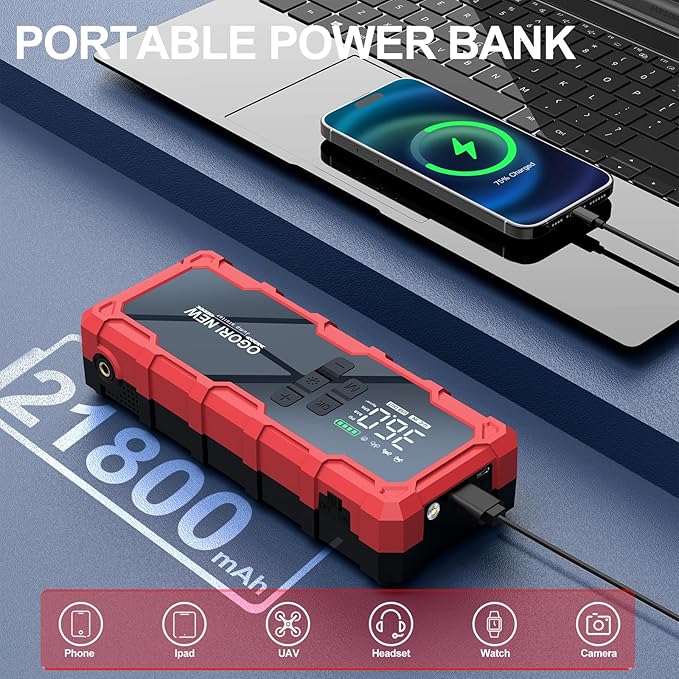 7000A Jump Starter with Air Compressor, 21800mAh 150PSI Portable Car Battery Jump Starter (All Gas/16L Diesel), 12V