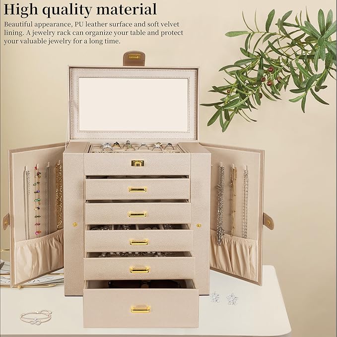 AKOZLIN Huge Jewelry Box Organizer Functional Extra Large Leather Jewelry Storage Case for Women Girls Ring Necklace Earring 
