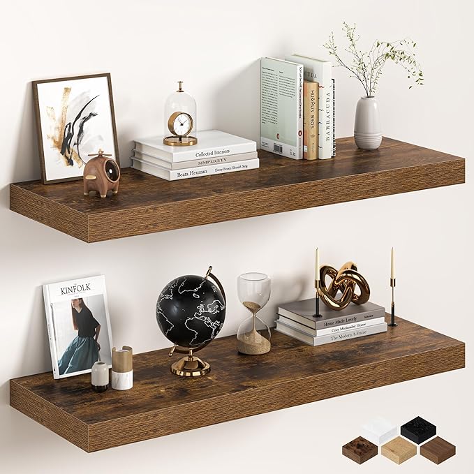 40Inch Floating Shelves for Wall, 12 Inch Deep Shelves for Bedroom, Kitchen, Bathroom Wall Mounted, Rustic Wood Floating Shel