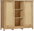 Iwell Rattan Storage Cabinet with 4 Adjustable Shelves, Coffee Bar Cabinet, Sideboard Buffet for Kitchen, Living Room, Entryw