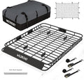 WILDROAD Roof Rack Cargo Basket, Upgraded 4” Fence Wide Car Roof Basket Combo, 64"x 50"x 4" Universal Roof Cargo Carrier Basket with Cargo Bag, Cargo Net and Ratchet Straps Fits for SUV Truck Cars