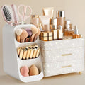 HBlife Makeup Organizer with Brush Holder for Vanity, Large Plastic Bathroom Countertop Organizer Skin Care Storage, Easy to 