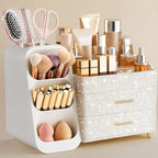 HBlife Makeup Organizer with Brush Holder for Vanity, Large Plastic Bathroom Countertop Organizer Skin Care Storage, Easy to 