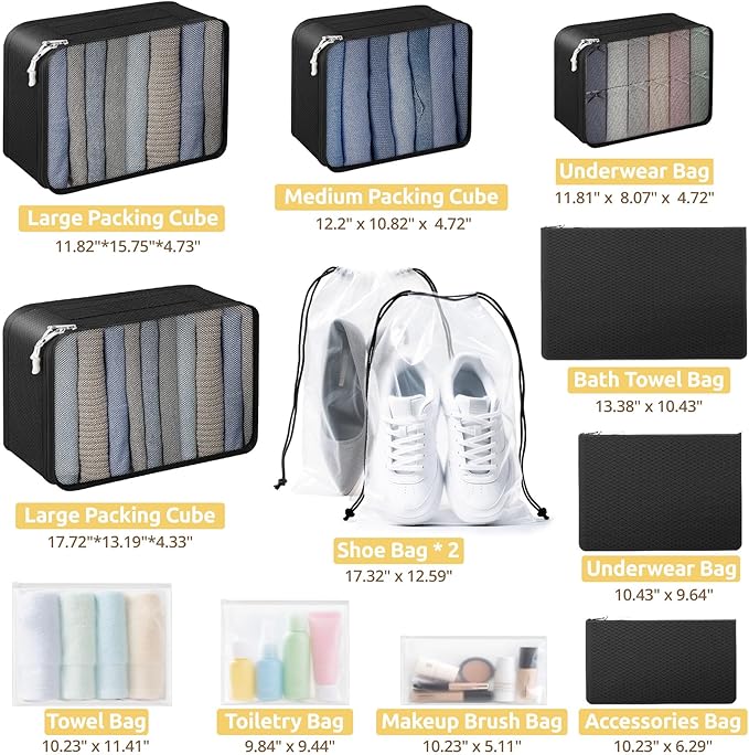 All-in-One 22 Pcs Packing Cubes for Travel Essentials –Includes Cubes,toothbrush covers，Silicone Bottle Cover,zipper bags, Ma