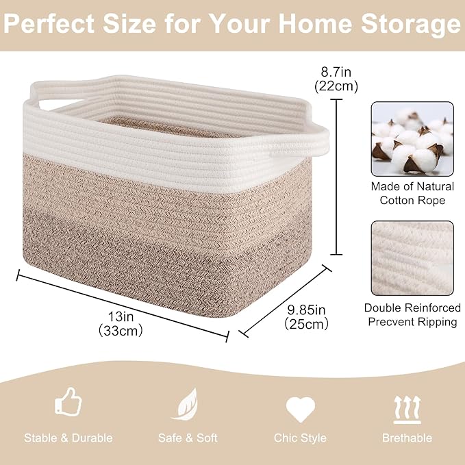 OIASKET Storage Baskets for Organizing, Woven Baskets for Shelves, Rectangle Decorative Organizer for Storage Clothes, Toy, B