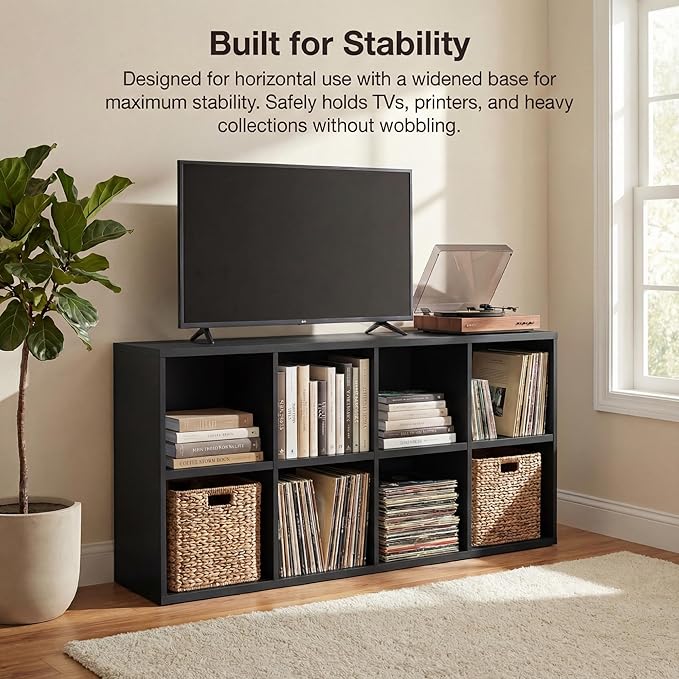 YESHOMY 8-Cube Storage Organizer, 2-Tier Black Bookshelf Open Frame, Modern Bookcase Display Shelf with Adjustable Shelves fo