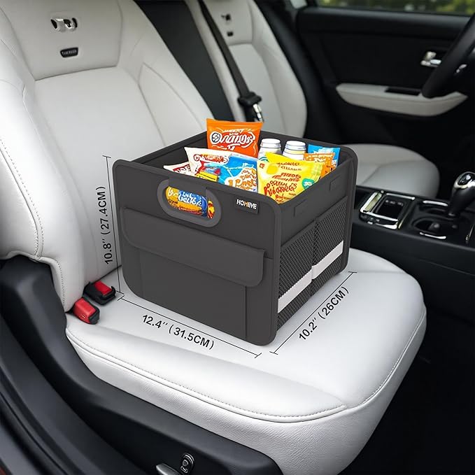 Homeve Trunk Organizer, Car Storage, Reinforced Handles, Collapsible Multi-Compartment Car Organizers, Foldable, Waterproof, 2 