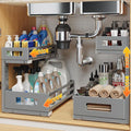 2-Pack Under Sink Organizers and Storage,2-Tier L Shape Pull Out Cabinet Organizer With Round Tube Slide Rails,Hight Adjustab