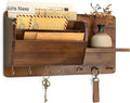 Rebee Vision Pine Wood Key Holder Wall Mount for Home Decor - Stylish Mail Holder Wall Mounted with Shelf & Hooks for Entrywa