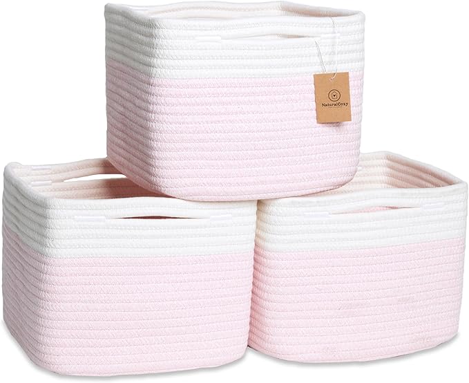 NaturalCozy Storage Cubes 9”x9”x7”Cotton Rope Woven Baskets for Organizing 3-Pack | 9 Inch Cube Storage Bin | Small Basket fo