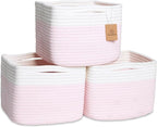 NaturalCozy Storage Cubes 9”x9”x7”Cotton Rope Woven Baskets for Organizing 3-Pack | 9 Inch Cube Storage Bin | Small Basket fo