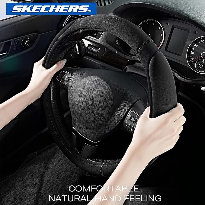 Skechers Steering Wheel Cover, Memory Foam Car Steering Wheel Cover,14.5-15inch Anti-Slip Safety Comfortable Desgin, Universa
