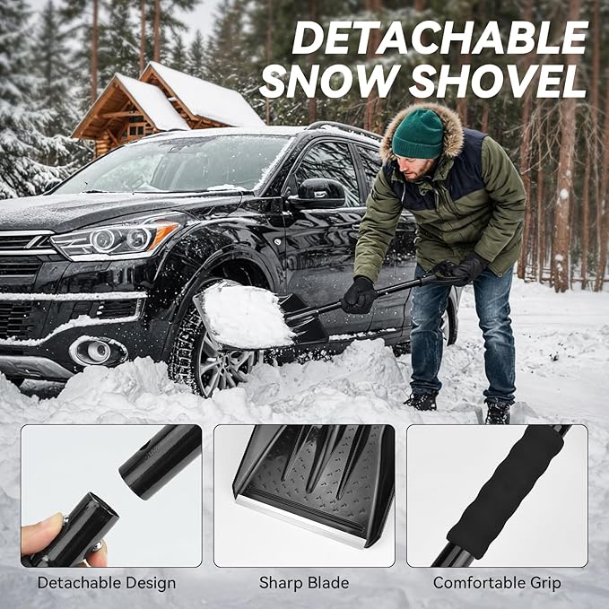 Car Emergency Safety Kit Bag with Digital Air Compressor,Jumper Cables,First Aid Kit, Winter Vehicle Roadside Safety Kit with