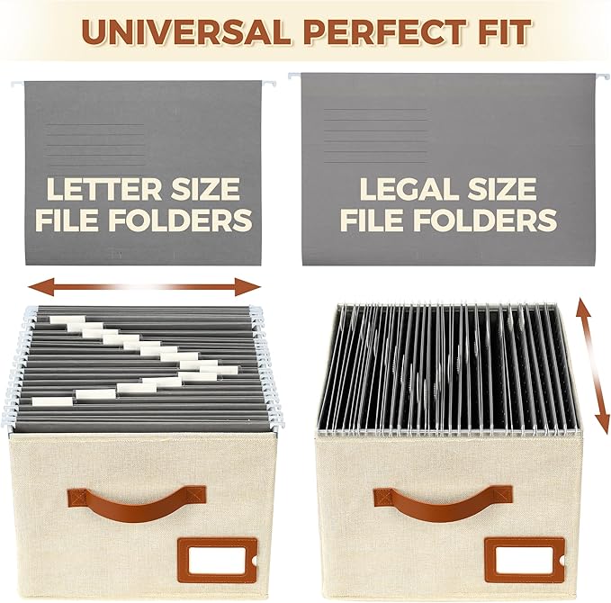 Storage Standard 2-Pack File Organizer Box with Lid - Collapsible Hanging Linen Document Organizer Portable File Boxes, Light