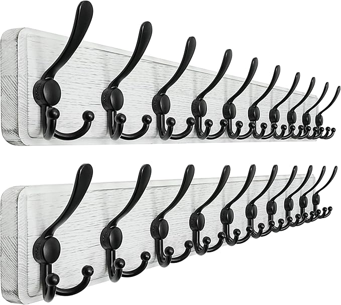 Dseap Coat Rack Wall - Heavy-Duty 38-1/4" Long, with Reinforced 10 Custom Tri-Hooks, Solid Wood Wall Hanger for Coats Hat Jac