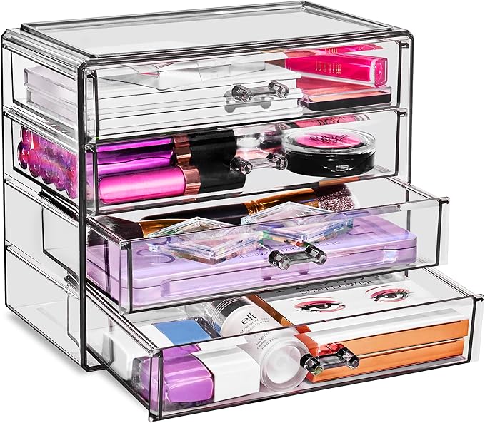 Sorbus Makeup Organizer - 4 Drawer Acrylic Make Up Organizers and Storage for Cosmetics, Jewelry, Beauty Supplies, Clear Make