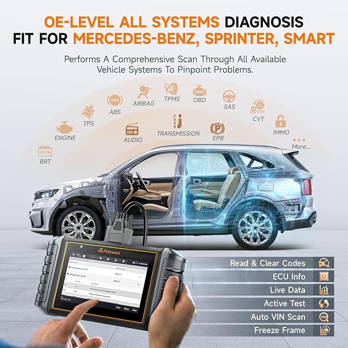 FOXWELL NT710 fit for Mercedes-Benz OBD2 Scanner, Full System Diagnostic Scan Tool, Bidirectional Control, All Free Resets