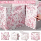 Geelin 6 Pcs Pink Floral Cube Storage Bins 11 Inch Pink Flower Storage Basket with Handle, Preppy Girls Organizer Basket, Col