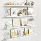 Fun Memories Picture Ledge Shelf, White Floating Shelves Set of 4, 36 Inch Picture Shelves for Wall with Ledge, Large Nursery
