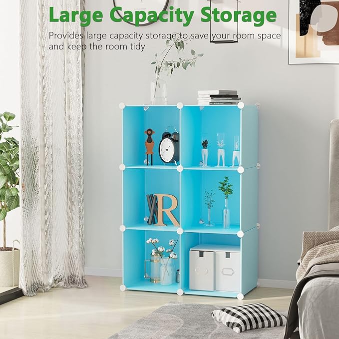 C&AHOME Cube Storage Organizer, 6-Cube Shelves Units, Closet Cabinet, DIY Plastic Modular Book Shelf, Ideal for Bedroom, Livi