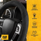 Cat® US Flag Leather Steering Wheel Cover w Metal Flag Emblem, Black Leatherette, Standard 14.5–15.5 Inch, Non Slip Comfort, Car Steering Wheel Cover for Truck SUV Auto, American Flag Car Accessories