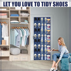 Windyun 40 Large Over the Door Hanging Shoe Organizer Navy Blue Mesh Pockets Shoe Rack for Closet Behind Door Hanger Storage 