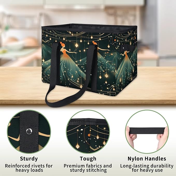 Reusable Grocery Bags Heavy Duty Shopping Bags Foldable Large Tote Bags with Long Handles & Hard Bottom