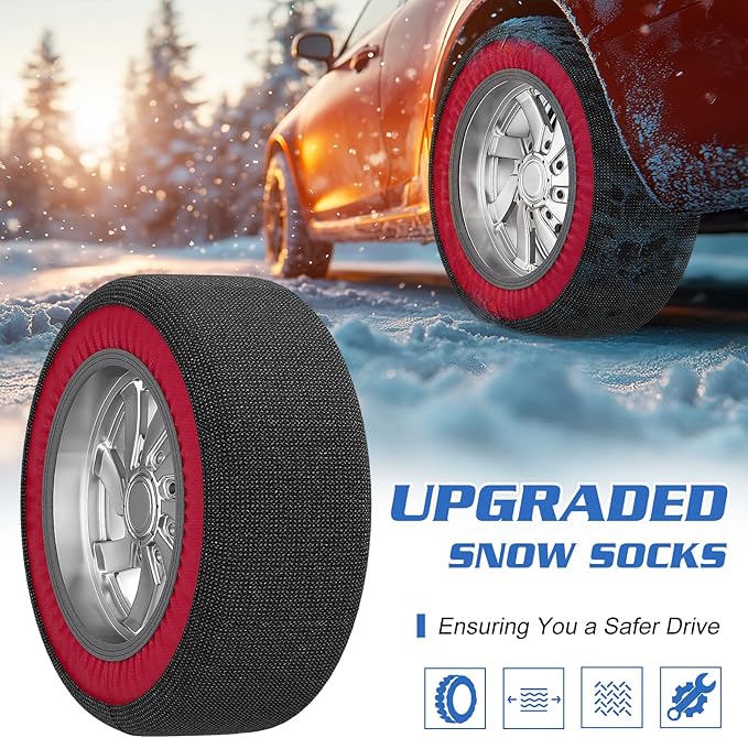 Automotive Snow Socks - Great Alternative to Tire Chains, Thickened Polyester Fiber for Maximum Traction & Grip, Fits Car, SU