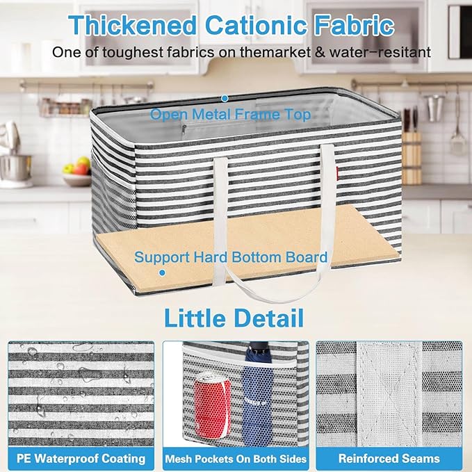 LHZK Standing Extra Large Utility Tote Bag with Metal Wire Frame and the Sides Rinforced, Extra Large Tote Bag with Handle,