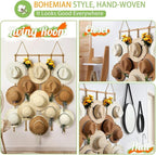Macrame Hat Organizer Rack for Wall 15 Clips 31x66in Large Fedora Hat Hangers Display for Wide Brimmed Hat Holder Storage Boh